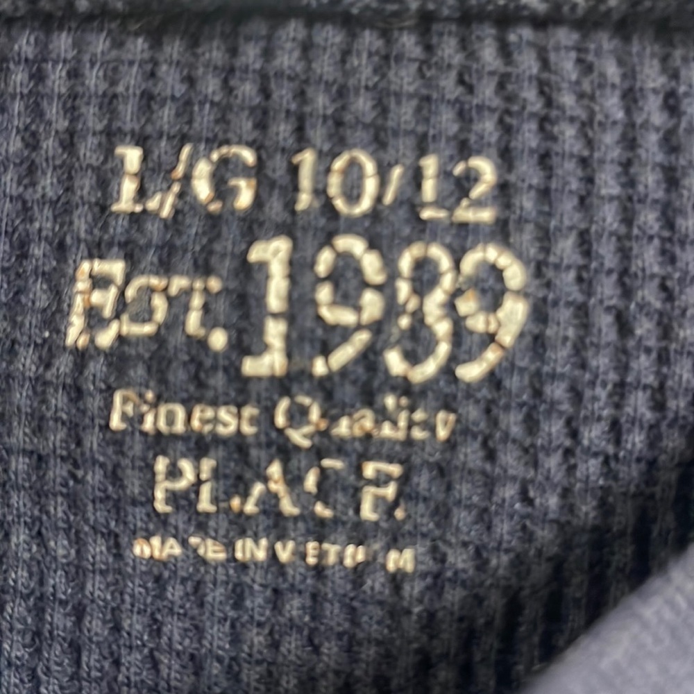 1989 Place Navy Blue Thermal Long Sleeve Shirt, L (10-12), good condition - Picture 2 of 7